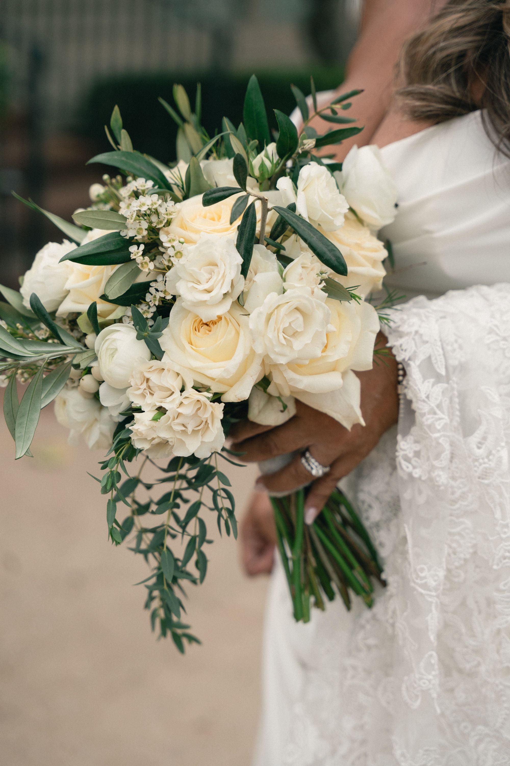 Bridal bouquet and lace details, Memphis wedding photography by Atkinson Studio